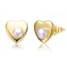 Genevive Sterling Silver 14k Yellow Gold Plated With White Pearl Heart Stud Earrings - Gold