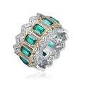 Genevive Genevive Sterling Silver Rhodium and 14K Gold Plated Emerald Cubic Zirconia Coctail Ring - Green - 6