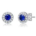 Genevive Elegant Halo Stud Earrings - Blue