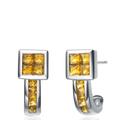 Genevive GENEVIVE Sterling Silver Amber Cubic Zirconia Geometric Earrings - Yellow - 7MM W X 15MM L X D