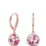 Genevive Sterling Silver White Gold Plated With Baguette, Oval And Round Cubic Zirconia Round Leverback Earrings - Pink - 25MM