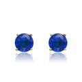Genevive Sterling Silver With Colored Cubic Zirconia Solitaire Stud Earrings - Blue