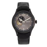 Heritor Watches Heritor Automatic Antoine Semi-Skeleton Leather-Band Watch - Black