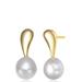 Genevive Genevive Sterling Silver Gold Plated Freshwater Pearl Stud Earrings - Gold - 25.4MM