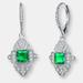 Genevive GENEVIVE Sterling Silver Emerald Cubic Zirconia Pave Drop Earrings - Green - 14MM X 41MM X 3.7MM