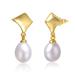 Genevive Sterling Silver 14k Yellow Gold With White Pearl Drop Geometric Shield Retro Dangle Earrings - Gold
