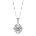 Stella Valentino Sterling Silver with 1ctw Lab Created Moissanite Halo Cluster Drop Pendant Necklace - White - 18