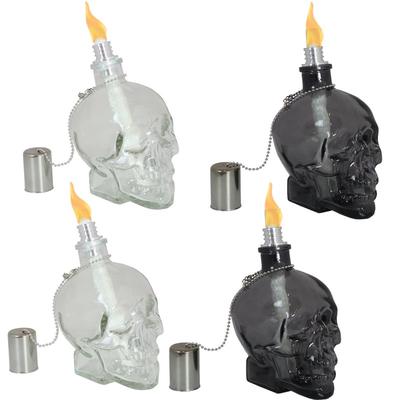 Sunnydaze Decor Grinning Skull Glass Tabletop Torches - Black - 4 PACK
