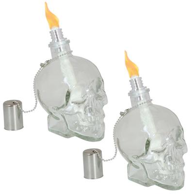 Sunnydaze Decor Grinning Skull Glass Tabletop Torches - White - 2 PACK