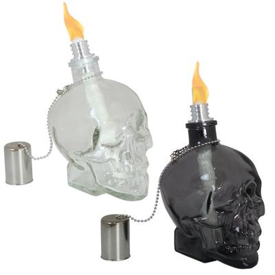Sunnydaze Decor Grinning Skull Glass Tabletop Torches - Black - 2 PACK