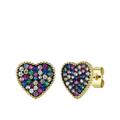 Rachel Glauber 14k Gold Plated With Multi-Colored Gemstone Cubic Zirconia Pave Heart Stud Earrings - Gold
