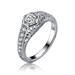 Genevive Sterling Silver With Art Deco Diamond Cubic Zirconia Geometric Engraved Pave Ring - White - 8