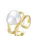 Genevive Sterling Silver Gold Plated with Genuine Freshwater Pearl Contemporary Ring - Gold - M
