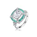 Genevive Sterling Silver White Gold Plated With Baguette And Round Colored Cubic Zirconia Modern Ring - Green