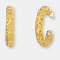 Genevive GENEVIVE Sterling Silver Gold Plated Yellow Cubic Zirconia Pave Hoop Earrings - Gold - 3.7MM W X 23MM L X 3.7MM D