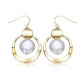 Genevive Sterling Silver 14k Yellow Gold Plated with White Pearl Concentric Halo Dangle Drop Earrings - Gold - 50