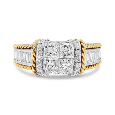 Haus of Brilliance 14K White And Yellow Gold 1 1/2 Cttw Invisible Set Princess-Cut Diamond Quad Style Engagement Ring - H-I Color, SI2-I1 Clarity - Ring Size 7 - White - 7
