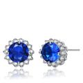 Genevive GENEVIVE Sterling Silver Sapphire Cubic Zirconia Button Earrings - Blue - 7MM