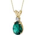 Peora 14 Karat Yellow Gold Pear Shape 1.75 Carats Created Emerald Diamond Pendant - Gold