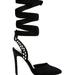 Rag & Co Wallis Black Diamante Embellished Tie up Stiletto Sandals - Black - US 10