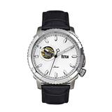 Reign Watches Reign Bauer Automatic Semi-Skeleton Leather-Band Watch - White