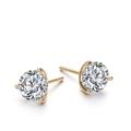 Genevive GENEVIVE Sterling Silver Gold Plated Cubic Zirconia Solitaire Stud Earrings - Gold - 7MM W X 7MM L X 5MM D
