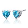 Peora Swiss Blue Topaz Stud Earrings Sterling Silver Heart Shape 2 Ct - Blue