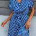 Anna-Kaci Womens Casual Dress Short Sleeves Button Up Polka Dot Printed Tie Waist Mini Dresses - Blue - L