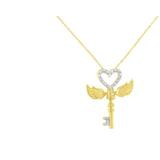 Haus of Brilliance 10K Yellow Gold Over .925 Sterling Silver Diamond Accented Heart Angel Wing Key To Heaven 18" Rope Chain Pendant Necklace - Yellow - 18