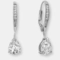 Genevive Sterling Silver White Gold Plating with Colored Cubic Zirconia Teardrop Earrings - Grey