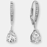 Genevive Sterling Silver White Gold Plating with Colored Cubic Zirconia Teardrop Earrings - Grey