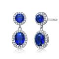 Genevive Genevive Sterling Silver with Sapphire & Diamond Cubic Zirconia Halo Two Stone Drop Earrings - Blue