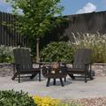 Merrick Lane Ayala 3 Piece Outdoor Leisure Set with Set of 2 Slate Gray Poly Resin Adirondack Chairs and Star and Moon Iron Fire Pit - Grey
