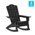 Merrick Lane Ridley Adirondack Rocking Chair With Cup Holder, Weather Resistant HDPE Adirondack Rocking Chair, Set of 2 - Black