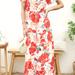 Anna-Kaci V Neck Tropical Print Maxi Dress - Red