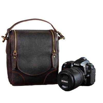 Steel Horse Leather The Calista Small Leather Camera Bag - Leather Camera Lens Case - Brown