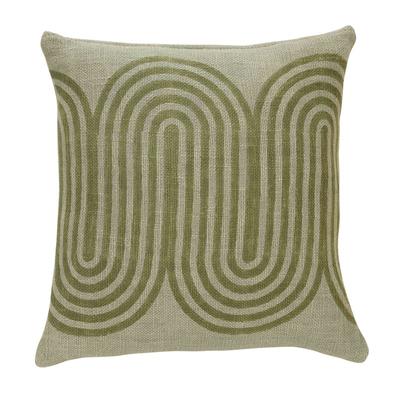 Casa Amarosa Block Printed Waves Throw Pillow, Winter Sage - 18x18 inch - Green - LB