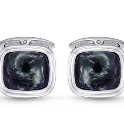 LuvMyJewelry Seraphinite Stone Cufflinks in Black Rhodium Plated Sterling Silver - Grey