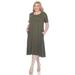 White Mark Plus Size Short Sleeve Pocket Swing Midi Dress - Green