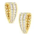 Haus of Brilliance 14K Yellow and White Gold 1.0 Cttw Channel Set Round and Baguette Diamond Multi Row Huggy Hoop Earrings (I-J Color, I2-I3 Clarity) - Gold