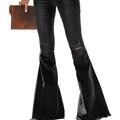 Anna-Kaci Elastic Waist Distressed Flared Long Bell Bottom Denim Jeans - Black - XL