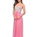 La Femme Chiffon Prom Gown With Lace, Jewels, And Cut Outs - Pink - 0