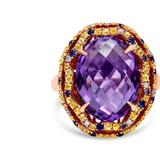 Haus of Brilliance 18K Yellow and Rose Gold Claw Prong Set Checkerboard Cut Purple Amethyst, Blue & Yellow Sapphire, Diamond Accent Cocktail Ring Band - Yellow - 7