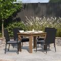 Merrick Lane Mathias Set of 4 Indoor/Outdoor Black Wicker Patio Chairs With Powder Coated Steel Frame And Gray Padded Cushion - Black