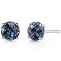 Peora Alexandrite Round Stud Earrings 14 Karat White Gold 2 Carats - Gold