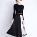 Kaimilan Black And White Cocktail A-Line Crewneck Long Sleeve Midi Pleated Dress - Black - 6