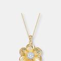 Genevive Yellow Gold Plated Flower Shaped White Cubic Zirconia Pendant Necklace - Gold - 18