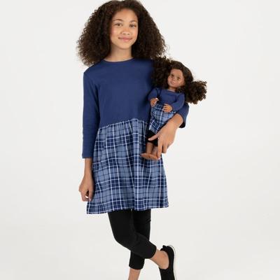 Leveret Matching Girl & Doll Plaid Cotton Skirt Dress - Blue - 5Y