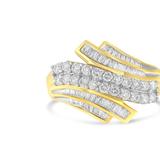 Haus of Brilliance 14K Yellow Gold 1.0 Cttw Baguette & Brilliant-Cut Diamond Round Floral Cluster Engagement or Fashion Ring with Swirl Wrapped Triple Row Band - Yellow - 7