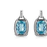 Haus of Brilliance .925 Sterling Silver 14x10mm Cushion Cut Blue Topaz Gemstone and Diamond Accent Dangle Earring - White - OS